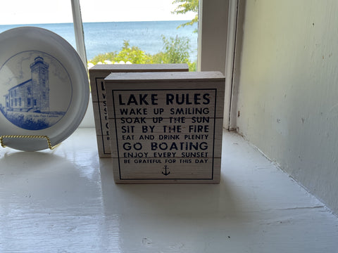 Wood Art - Lake Rules Block Sign