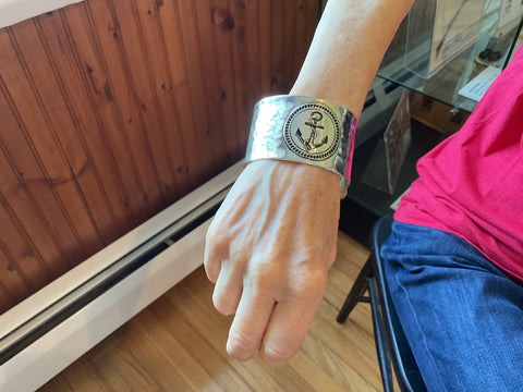 Bracelet- Silver Plated Adjustable Cuff - anchor